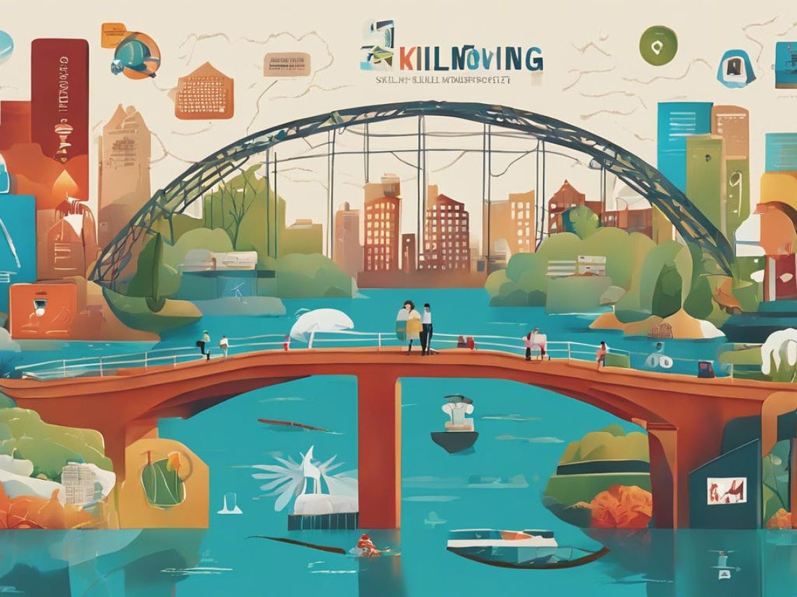 bridge constructed from various items symbolizing career growth